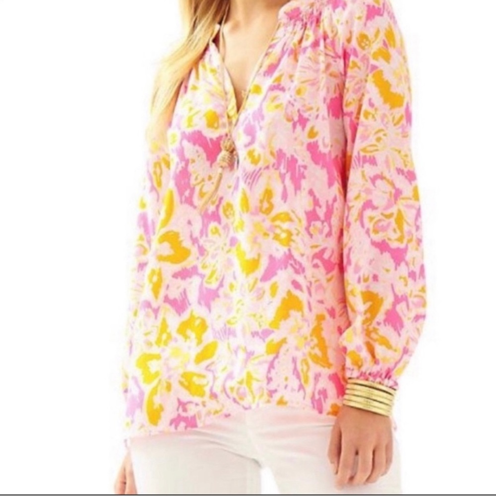 Lilly Pulitzer Elsa Silk Top Oh La La In Kir Royal - Size Small
